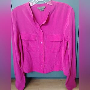 Vince L/S Fuchsia Silk Feminine-Tailored Button-down Blouse 8